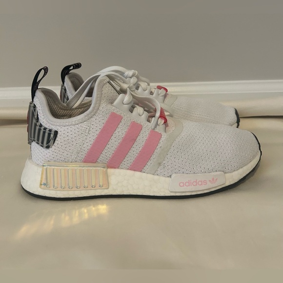 Adidas NMD R1 Womens Shoes White Pink Hologram Sneakers FZ3777 Size 8 J Crew - Picture 1 of 8